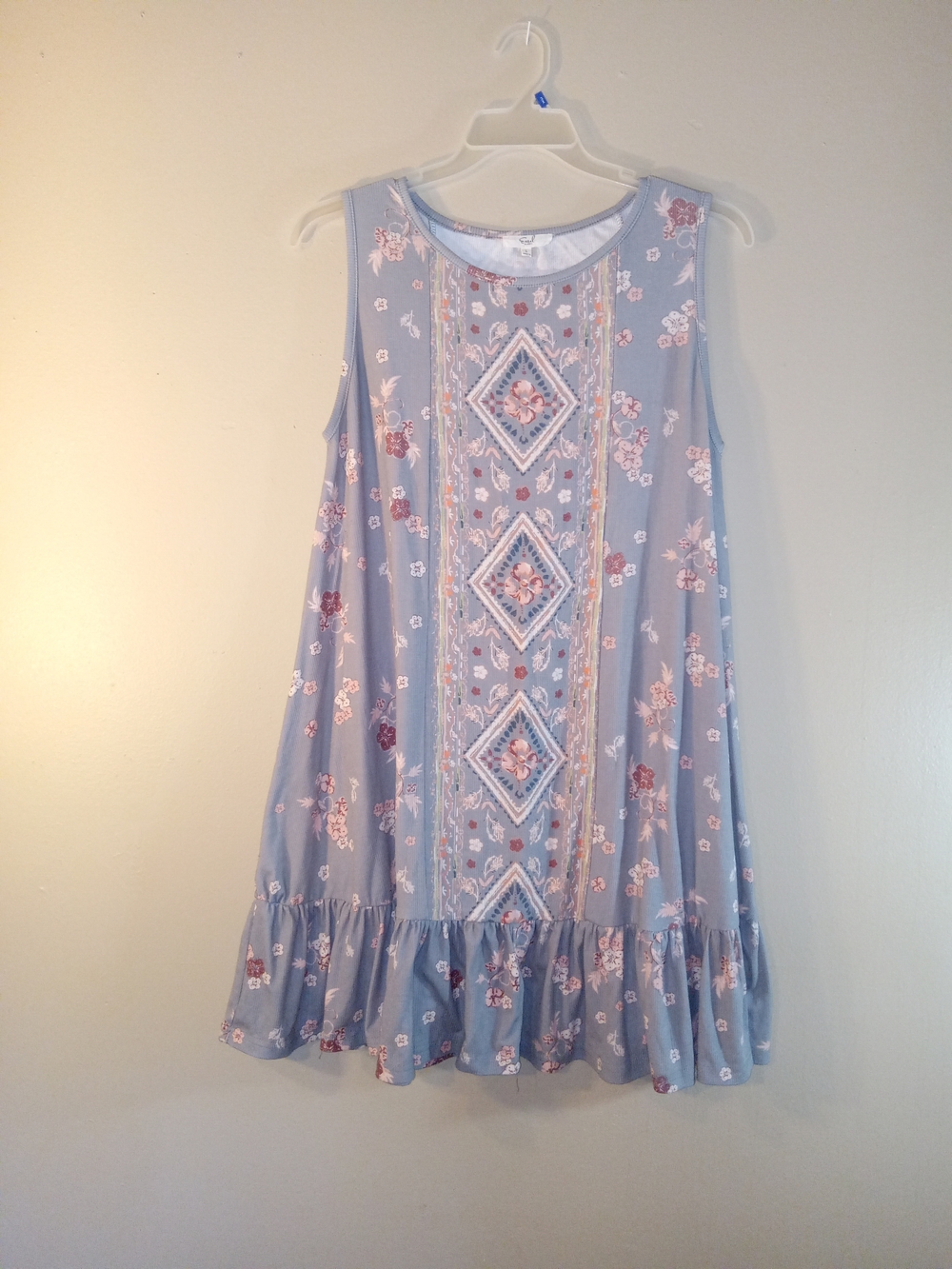 Sleeveless Midi Dress in Gray with Pink Floral Print